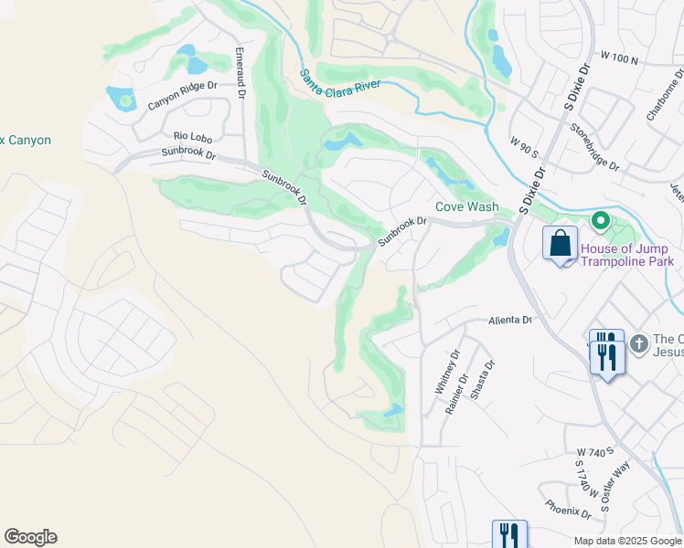 map of restaurants, bars, coffee shops, grocery stores, and more near 2243 West Sunbrook Drive in St. George