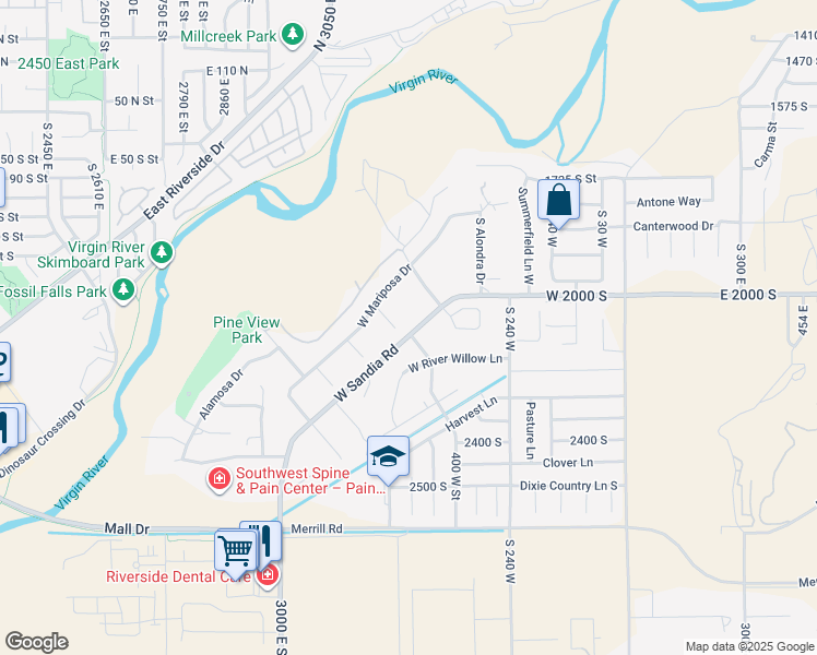 map of restaurants, bars, coffee shops, grocery stores, and more near 2095 South Solana Circle in Washington
