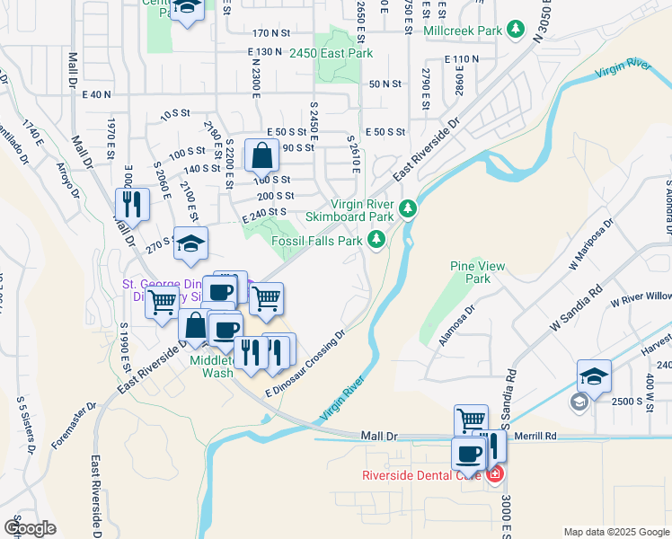 map of restaurants, bars, coffee shops, grocery stores, and more near 316 South 2450 East in St. George