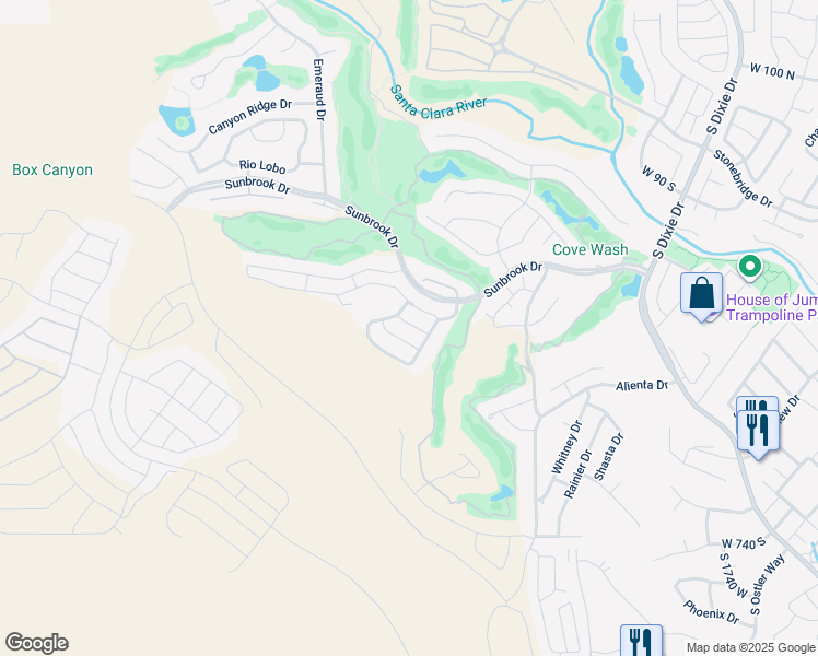 map of restaurants, bars, coffee shops, grocery stores, and more near 2243 West Sunbrook Drive in St. George