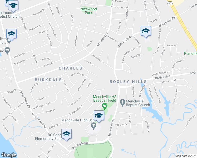 map of restaurants, bars, coffee shops, grocery stores, and more near 101 Lambert Drive in Newport News
