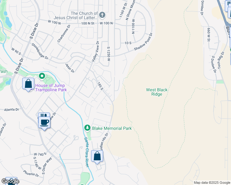 map of restaurants, bars, coffee shops, grocery stores, and more near 1210 West Indian Hills Drive in St. George