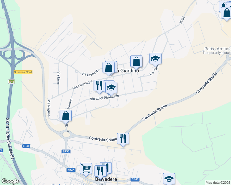 map of restaurants, bars, coffee shops, grocery stores, and more near 18 Via Bologna in Città Giardino