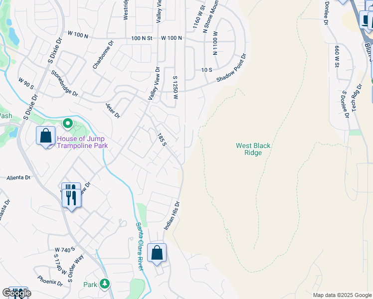 map of restaurants, bars, coffee shops, grocery stores, and more near 1210 West Indian Hills Drive in St. George