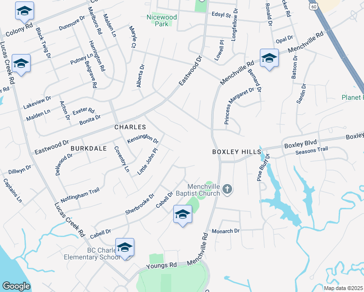 map of restaurants, bars, coffee shops, grocery stores, and more near 101 Lambert Drive in Newport News