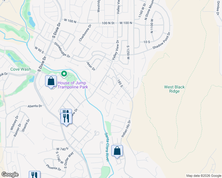map of restaurants, bars, coffee shops, grocery stores, and more near 275 South Valley View Drive in St. George