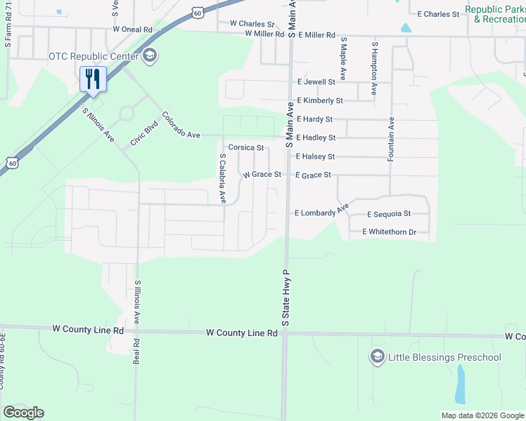 map of restaurants, bars, coffee shops, grocery stores, and more near 1304 South Rome Avenue in Republic
