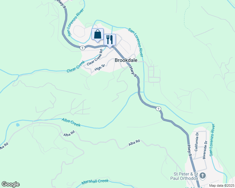 map of restaurants, bars, coffee shops, grocery stores, and more near 600 Western Avenue in Boulder Creek