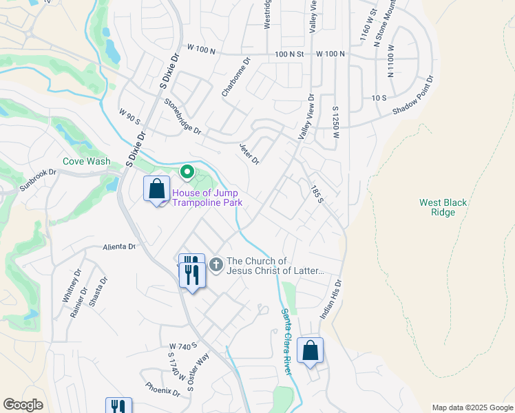 map of restaurants, bars, coffee shops, grocery stores, and more near 1481 West Blue Duck Lane in St. George