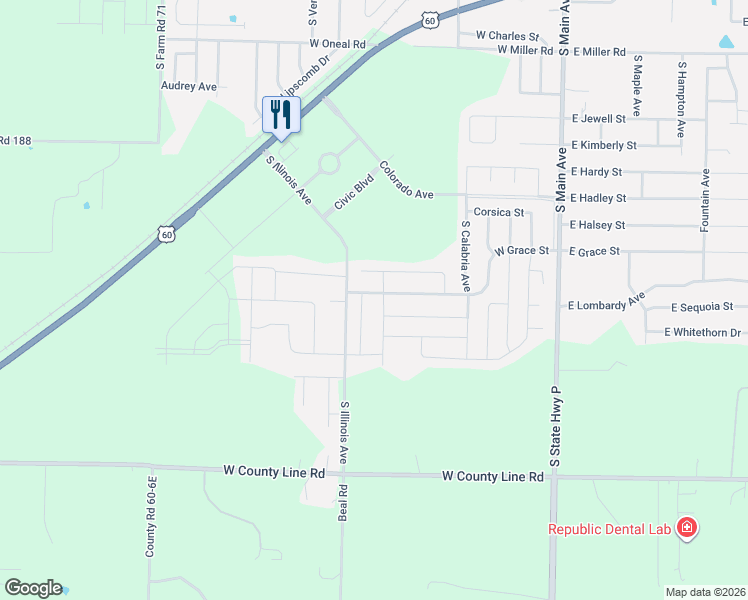 map of restaurants, bars, coffee shops, grocery stores, and more near 571 West Grace Street in Republic