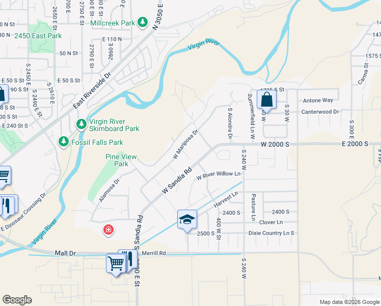 map of restaurants, bars, coffee shops, grocery stores, and more near 2057 South Solana Circle in Washington