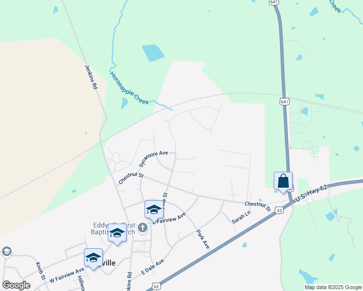 map of restaurants, bars, coffee shops, grocery stores, and more near 101-117 Park Ln in Eddyville