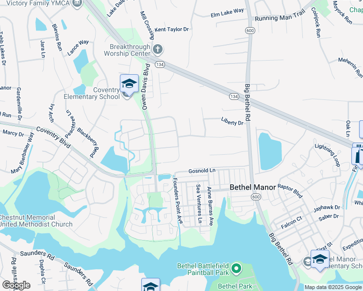 map of restaurants, bars, coffee shops, grocery stores, and more near 209 Blacksmith Arch in Yorktown