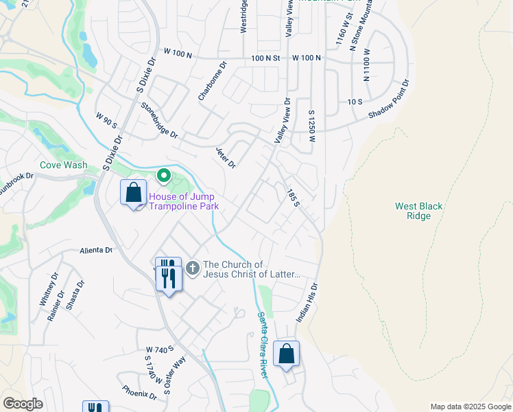 map of restaurants, bars, coffee shops, grocery stores, and more near 275 South Valley View Drive in St. George