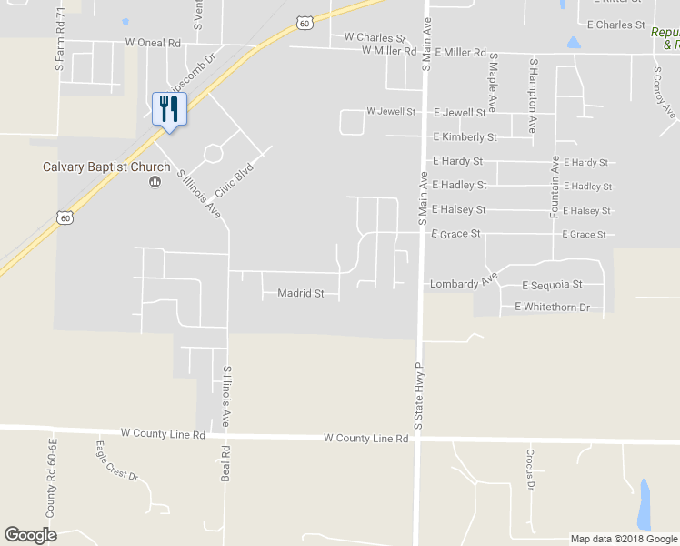 map of restaurants, bars, coffee shops, grocery stores, and more near South Calabria Avenue in Republic