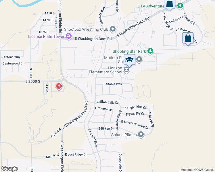 map of restaurants, bars, coffee shops, grocery stores, and more near 2046 South Mustang Street in Washington