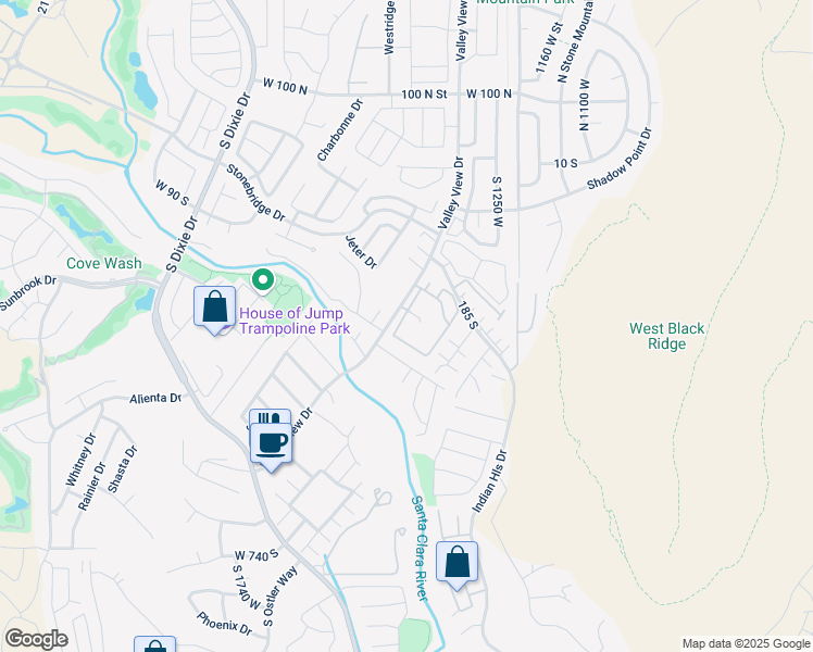 map of restaurants, bars, coffee shops, grocery stores, and more near 275 South Valley View Drive in St. George