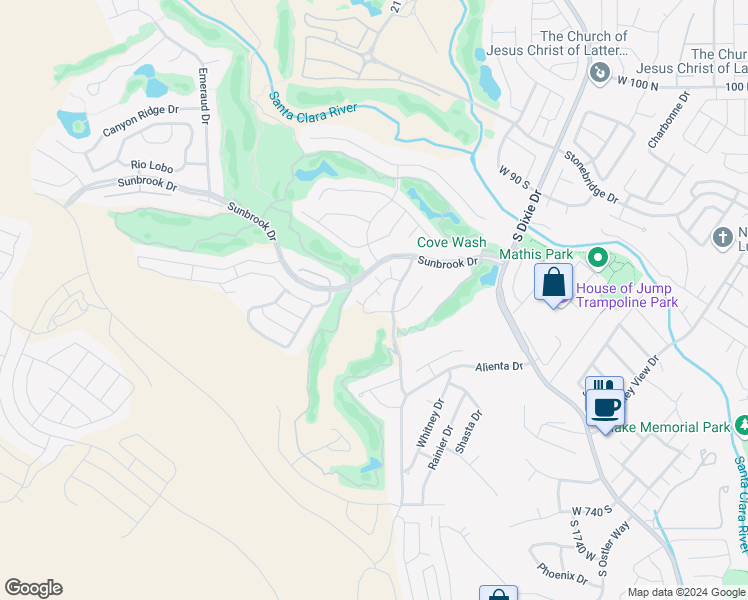 map of restaurants, bars, coffee shops, grocery stores, and more near 280 South Luce Del Sol in St. George