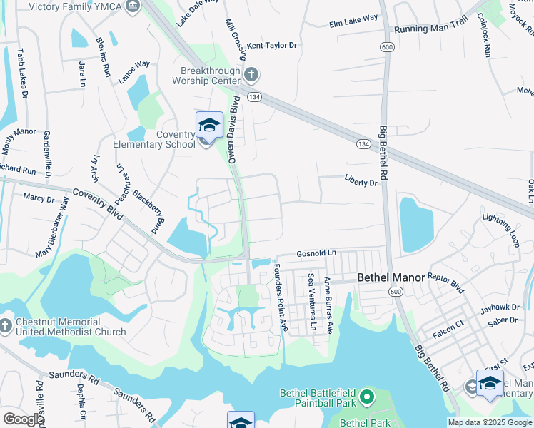 map of restaurants, bars, coffee shops, grocery stores, and more near 109 Ferrier Place in Yorktown