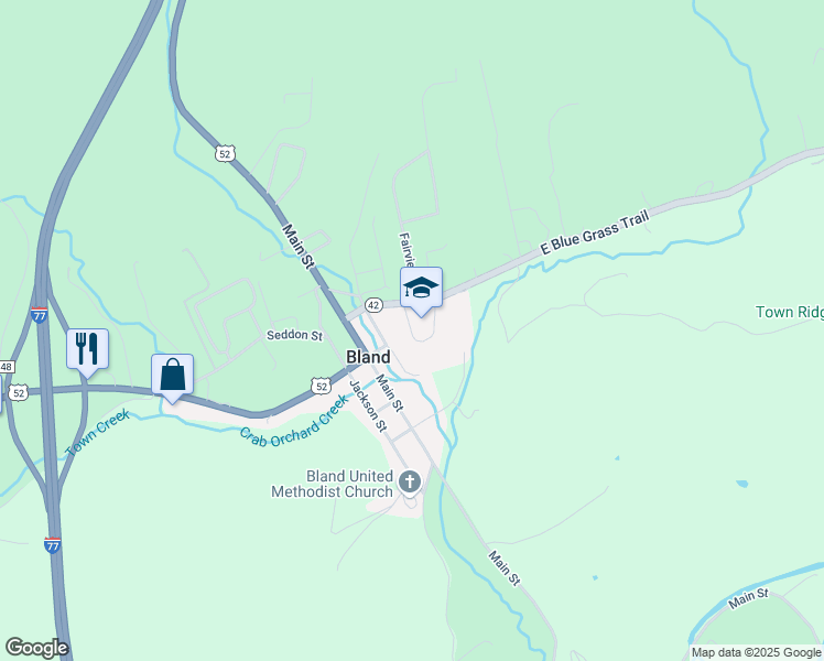 map of restaurants, bars, coffee shops, grocery stores, and more near 31 Rocket Drive in Bland