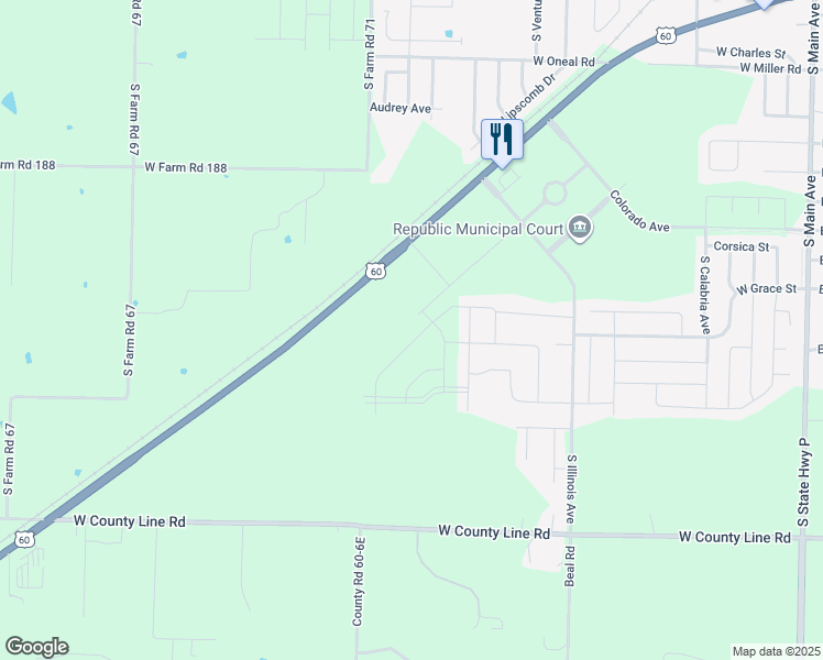 map of restaurants, bars, coffee shops, grocery stores, and more near 710 West Christine Lane in Republic