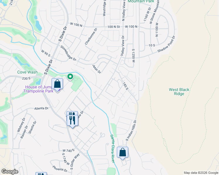 map of restaurants, bars, coffee shops, grocery stores, and more near 275 South Valley View Drive in St. George