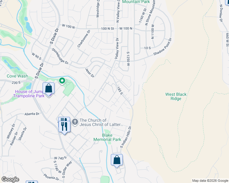map of restaurants, bars, coffee shops, grocery stores, and more near 275 South Valley View Drive in St. George