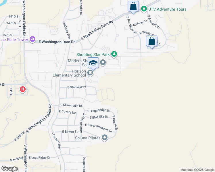map of restaurants, bars, coffee shops, grocery stores, and more near 1321 East Pony Way in Washington