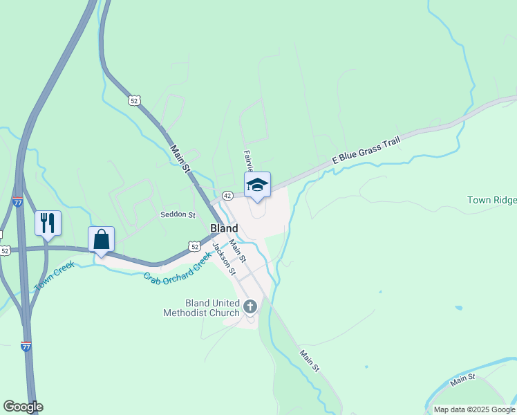 map of restaurants, bars, coffee shops, grocery stores, and more near 31 Rocket Drive in Bland