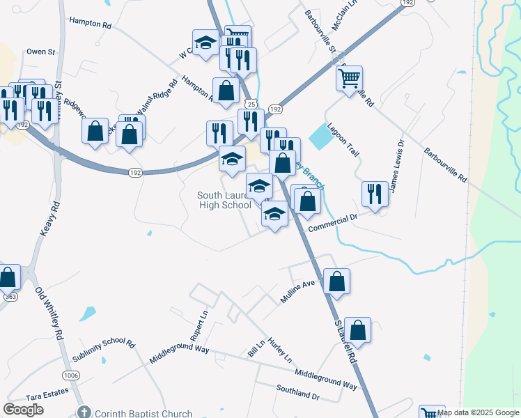map of restaurants, bars, coffee shops, grocery stores, and more near 201 Corbin Road in London