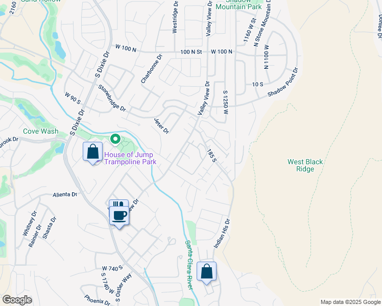 map of restaurants, bars, coffee shops, grocery stores, and more near 275 Valley View Drive in St. George