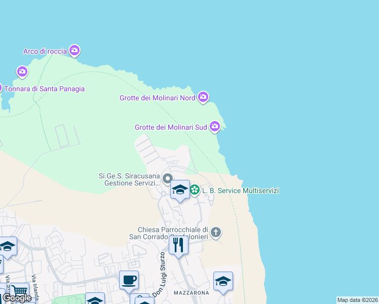 map of restaurants, bars, coffee shops, grocery stores, and more near 5 Via Salvatore Nanna in Siracusa