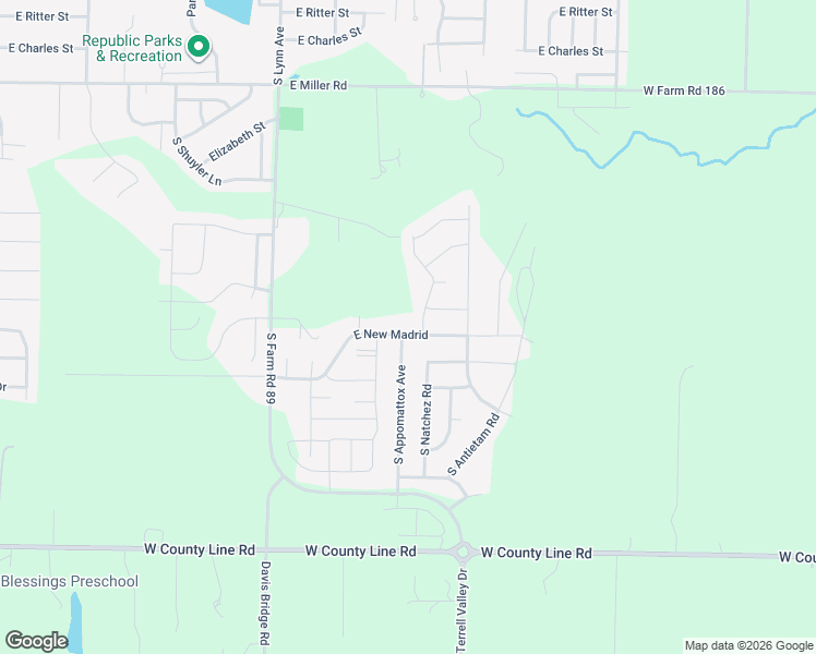 map of restaurants, bars, coffee shops, grocery stores, and more near 1629 East New Madrid in Republic