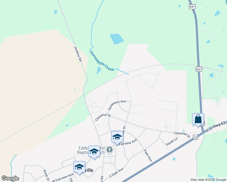 map of restaurants, bars, coffee shops, grocery stores, and more near 108 Mulberry St in Eddyville