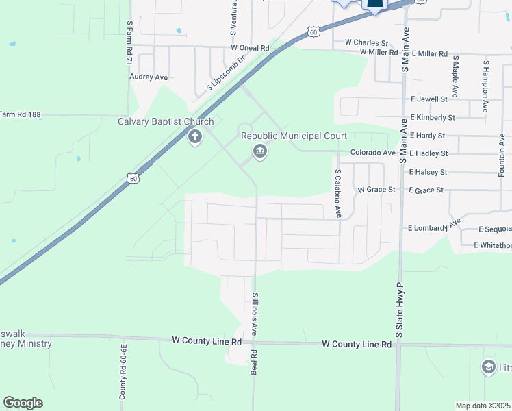 map of restaurants, bars, coffee shops, grocery stores, and more near 555 West Melody Lane in Republic
