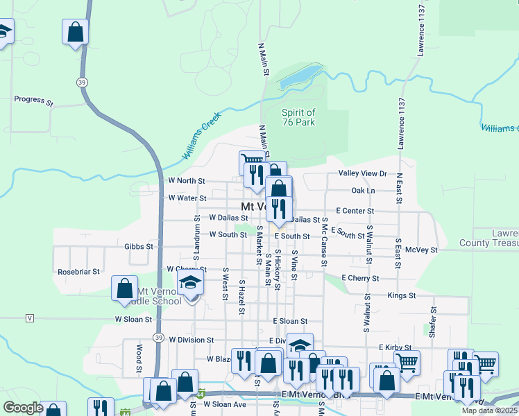 map of restaurants, bars, coffee shops, grocery stores, and more near in Mount Vernon