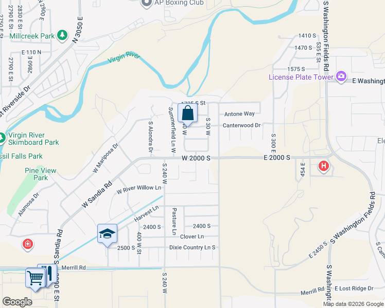 map of restaurants, bars, coffee shops, grocery stores, and more near 98 West 1965 South in Washington