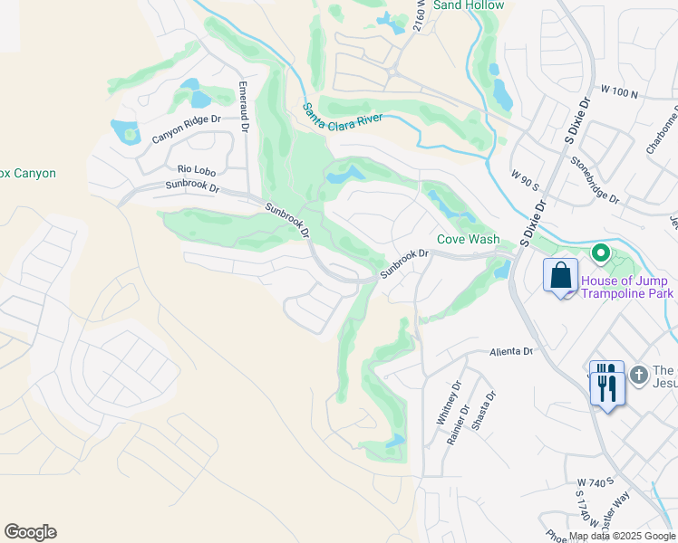 map of restaurants, bars, coffee shops, grocery stores, and more near 2240 West Sunbrook Drive in St. George