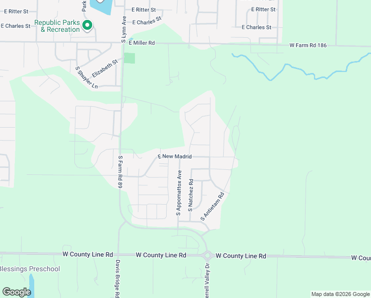 map of restaurants, bars, coffee shops, grocery stores, and more near 1629 East New Madrid in Republic