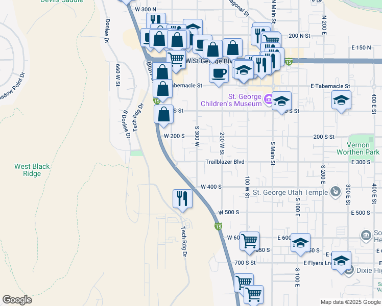 map of restaurants, bars, coffee shops, grocery stores, and more near 248 South 300 West in St. George