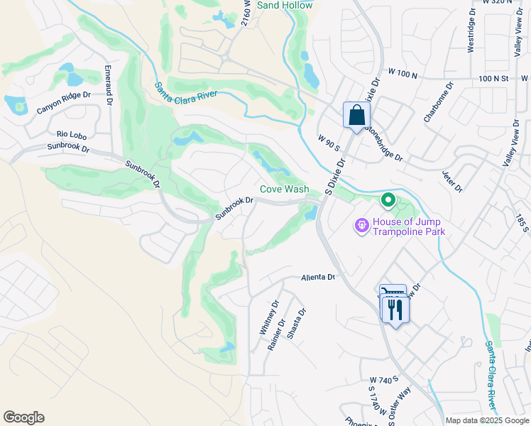 map of restaurants, bars, coffee shops, grocery stores, and more near 335 Luce Del Sol Drive in St. George