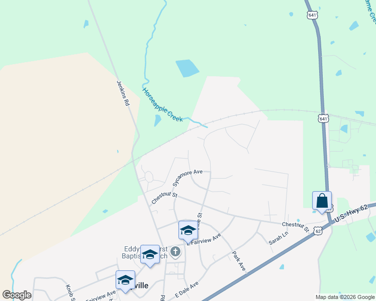 map of restaurants, bars, coffee shops, grocery stores, and more near 108 Mulberry St in Eddyville