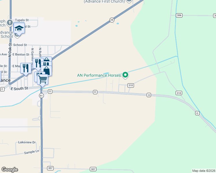map of restaurants, bars, coffee shops, grocery stores, and more near 33426 Cypress Street in Advance