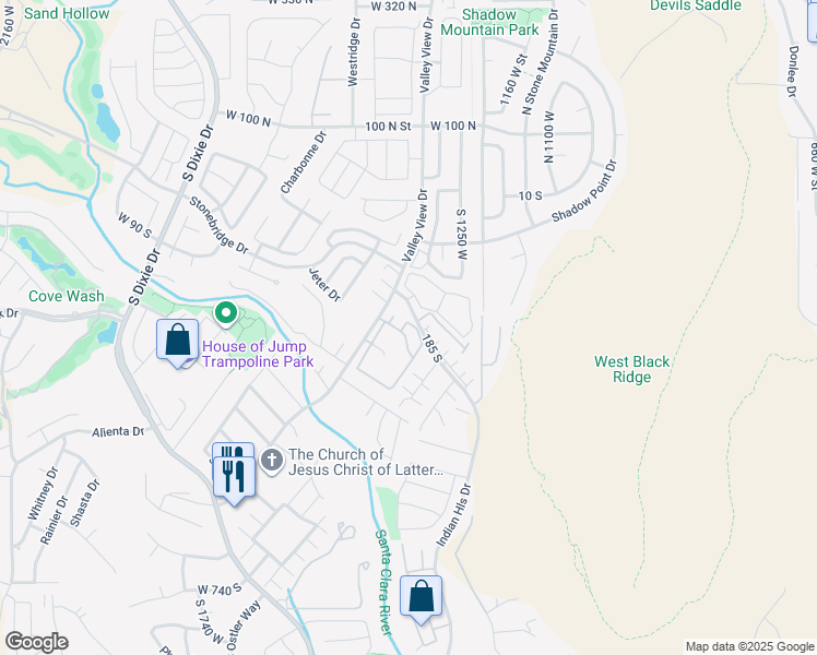 map of restaurants, bars, coffee shops, grocery stores, and more near 275 South Valley View Drive in St. George