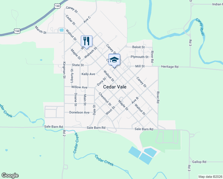 map of restaurants, bars, coffee shops, grocery stores, and more near 600-698 Maple Street in Cedar Vale