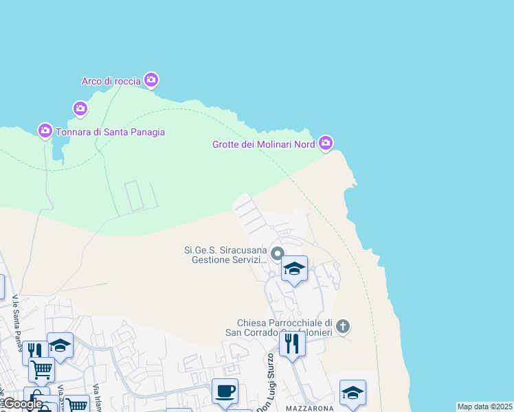 map of restaurants, bars, coffee shops, grocery stores, and more near 5 Via Vincenzo Bordone in Siracusa