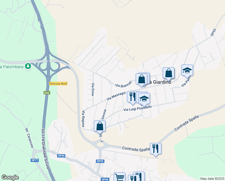 map of restaurants, bars, coffee shops, grocery stores, and more near 7 Via Agrigento in Città Giardino