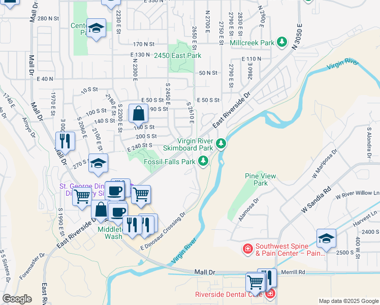 map of restaurants, bars, coffee shops, grocery stores, and more near 258 South 2430 Circle East in St. George