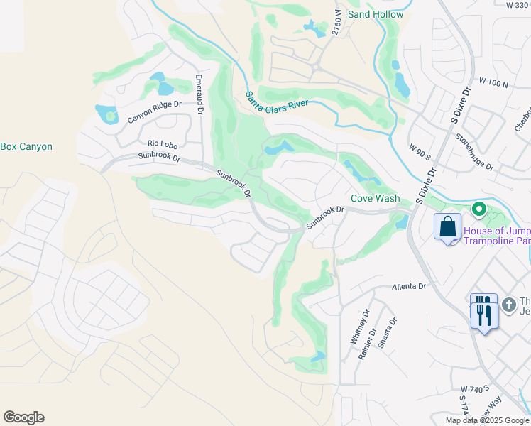 map of restaurants, bars, coffee shops, grocery stores, and more near 2240 West Sunbrook Drive in St. George