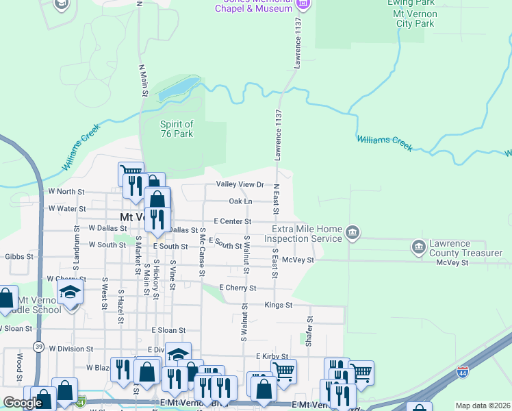 map of restaurants, bars, coffee shops, grocery stores, and more near 611 Oak Lane in Mount Vernon